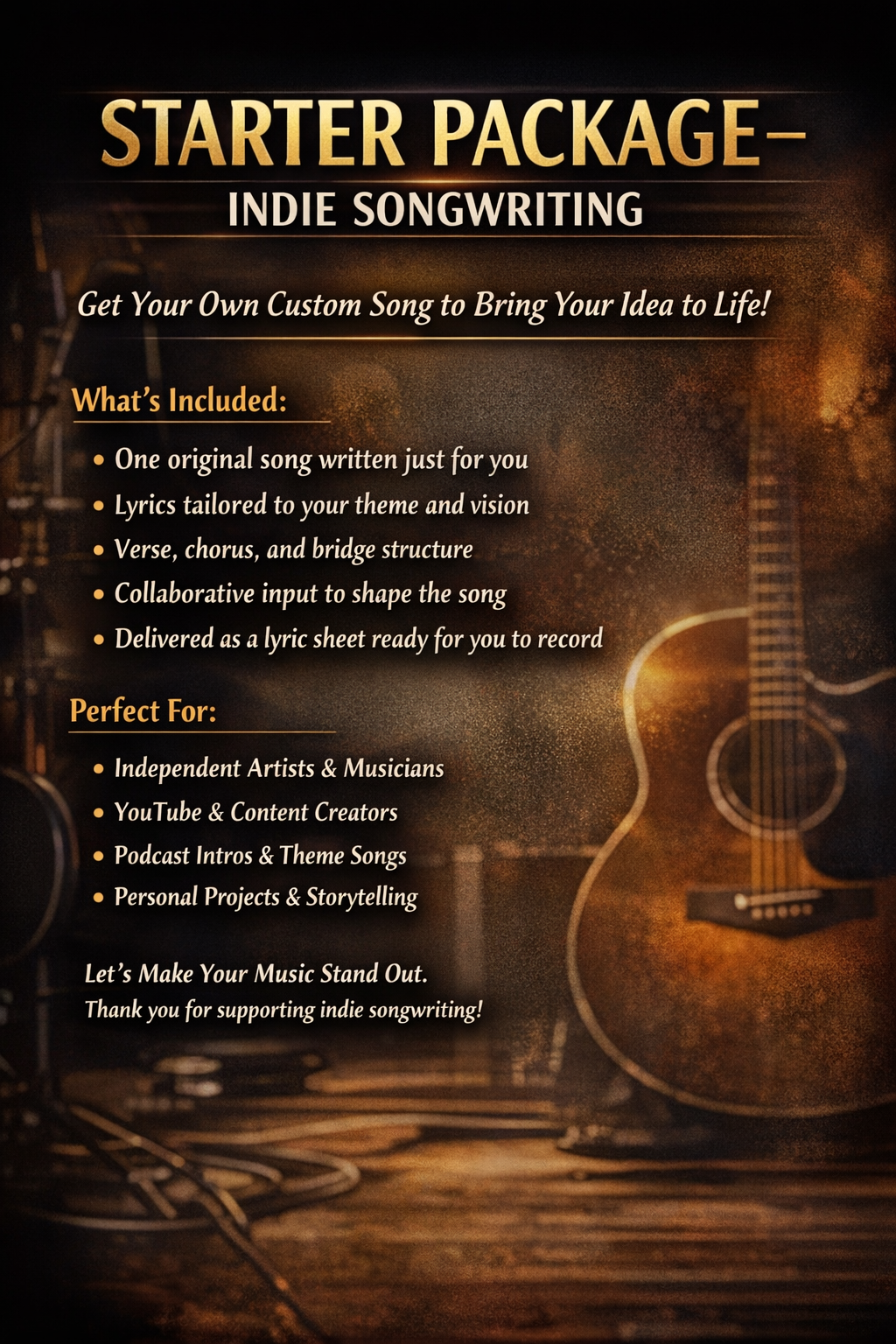 Songwriting Services - Starter / Indie Package