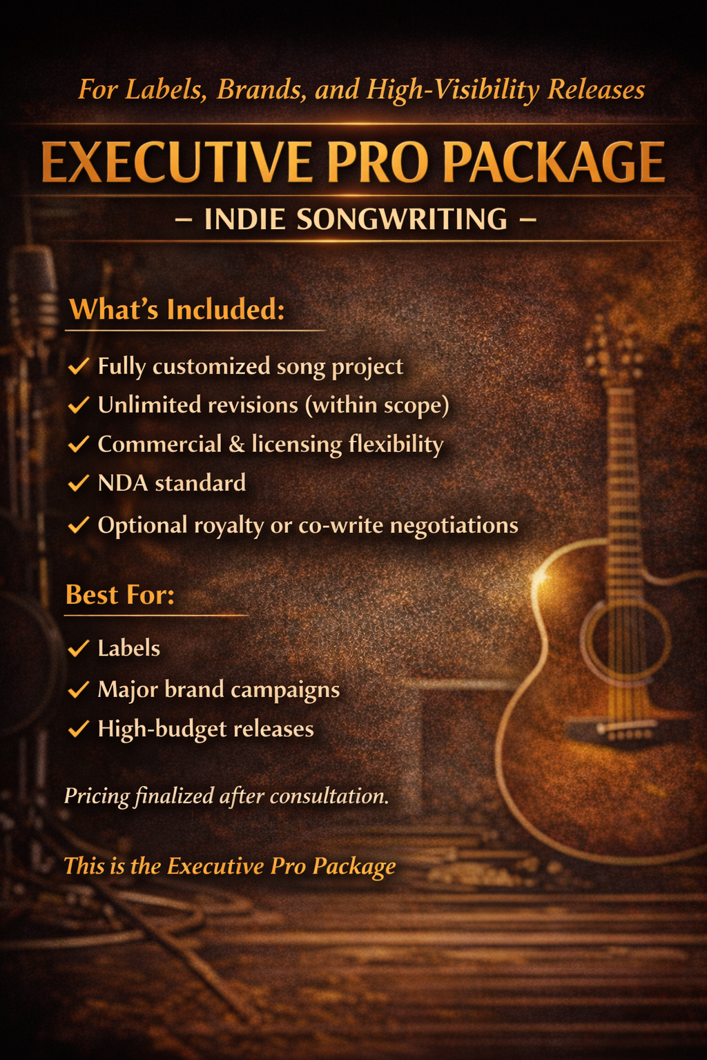 Songwriting Services - Executive / Pro Package